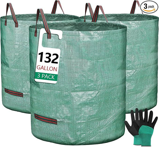 3 Pack 132 Gallon Reusable Yard Waste Bags Heavy Duty Lawn and Leaf Bags Yard Waste Container Garden Grass Bags