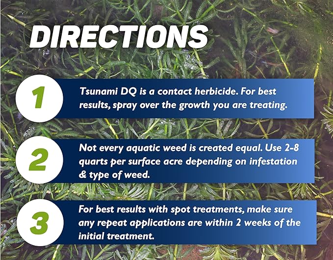 Tsunami DQ Aquatic Herbicide- Quart - 37.3 Percent Diquat Dibromide – Concentrated Aquatic Weed Killer for Lakes and Ponds - Duckweed, Watermeal, Curly Leaf, Pondweed & Many More