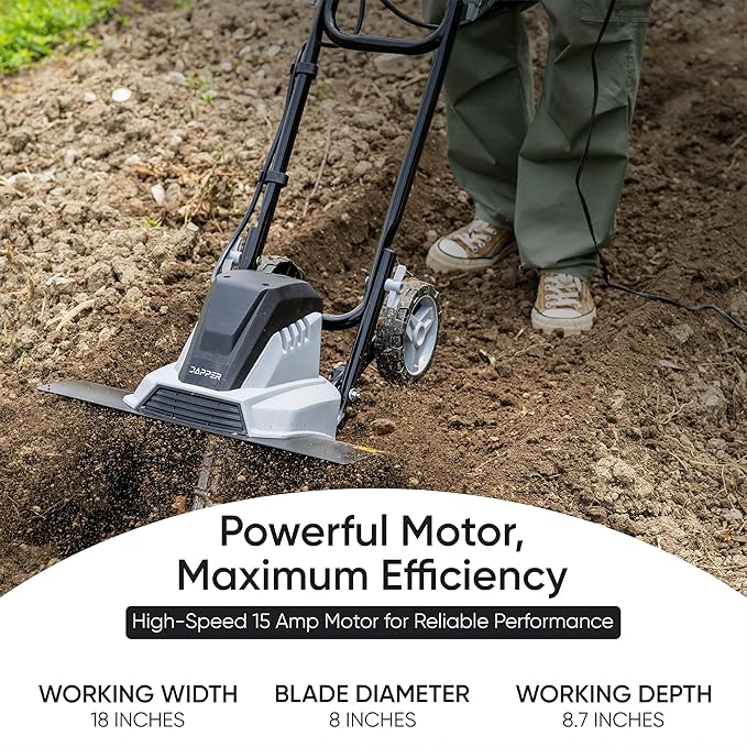 18 Electric Tiller Cultivator, 15Amp Corded Garden Rototiller with 6 Steel Tines, Adjustable Depth Wheels, Powerful Soil Cultivator for Gardening and Landscaping