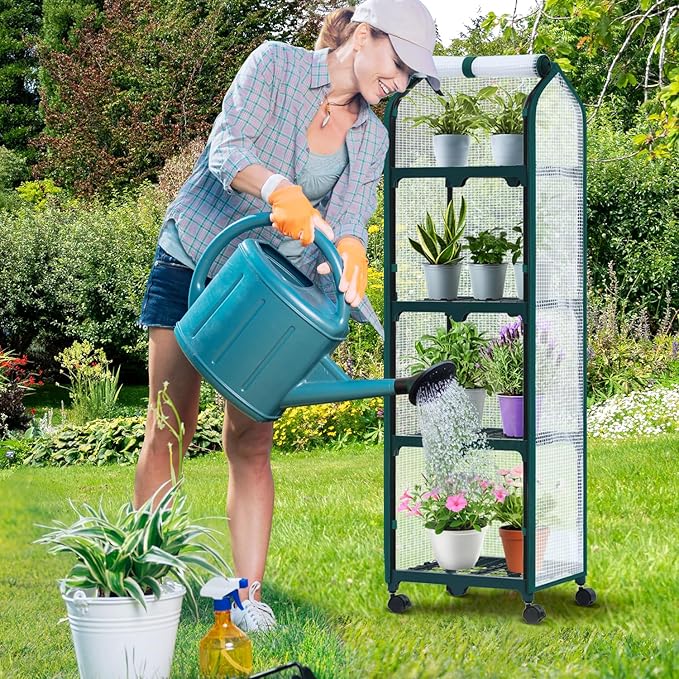 Ohuhu Mini Greenhouse for Indoor Outdoor, Small Plastic Plant Green House with Locking Wheels Portable Greenhouses with Durable Cover for Seedling,Ideal Gardening Gifts for Women Men White