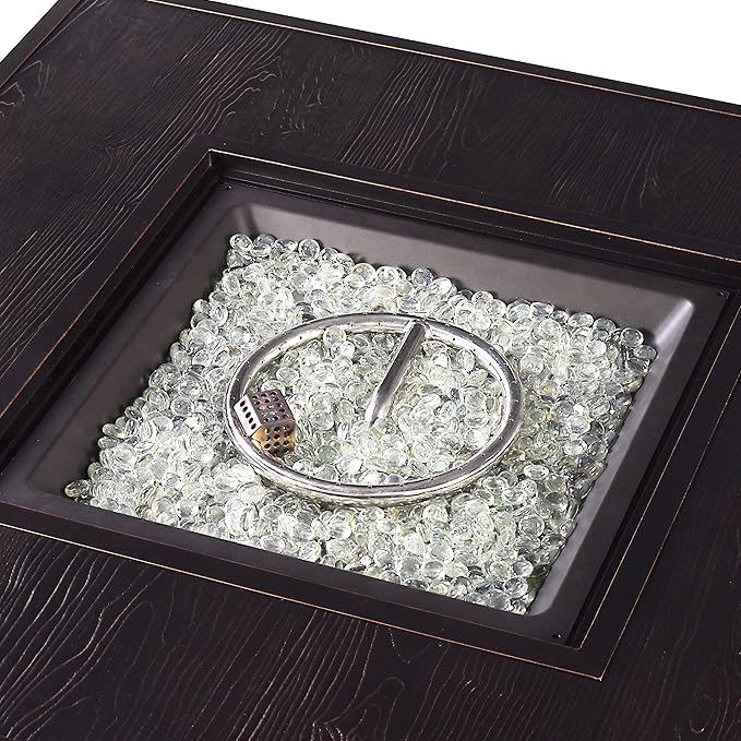 Oakland Living Black Aluminum Patio Fire Table Set with Four Deep Seating Loveseats with Cushions with Red Cushions