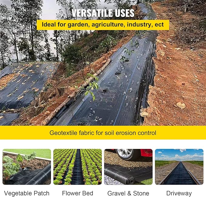 Happybuy Weed Barrier Landscape Fabric Heavy Duty, 4FTx250FT Geotextile Fabric, 5Oz Woven Weed Block Gardening Mat, Garden Weed Fabric, Good Permeability for Flower Bed, Driveway Fabric, Ground Cover