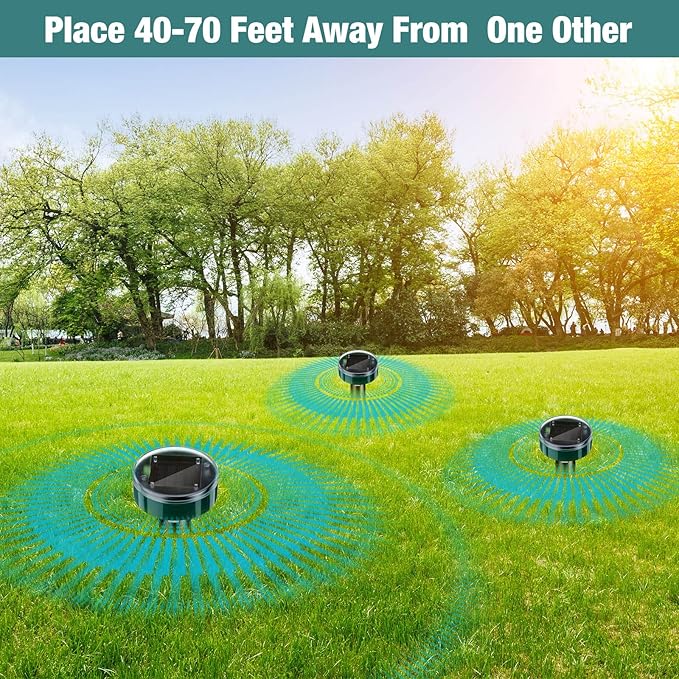 28 Pieces Solar Mole Repellent Ultrasonic Outdoor Gopher Deterrent Spikes for Garden Yard Lawn Waterproof Solar Powered Repeller for Groundhogs, Voles, Snakes and Other Burrowing Animals (Round)