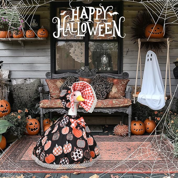 Halloween Porch Goose Outfits – Fall Pumpkin Goose Outfits for 23” Lawn Goose Statue, Autum Porch Goose Halloween Clothes for Yard, Patio & Garden Decor