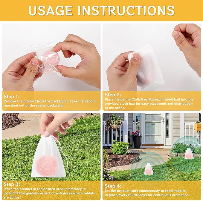 24PCS Deer Rabbit Repellent - Natural Peppermint Oil Deer Repellent for Garden Lawn Yard, Rabbit Repellant Keep from Eating Plants Flowers, for Kids and Pet Safe