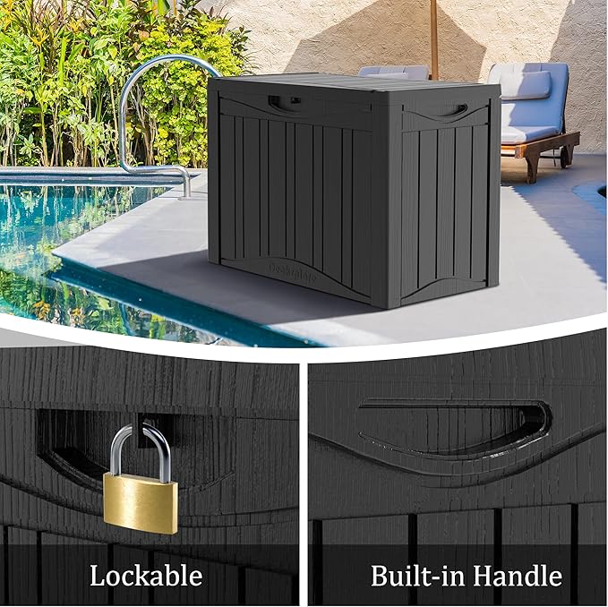 31 Gallon Deck Box, Resin Outdoor Indoor Waterproof Storage Box, Lockable Storage Box With Handle for Patio Furniture - Garden Tools - Swimming Pool Tools UV-Resistant, Black