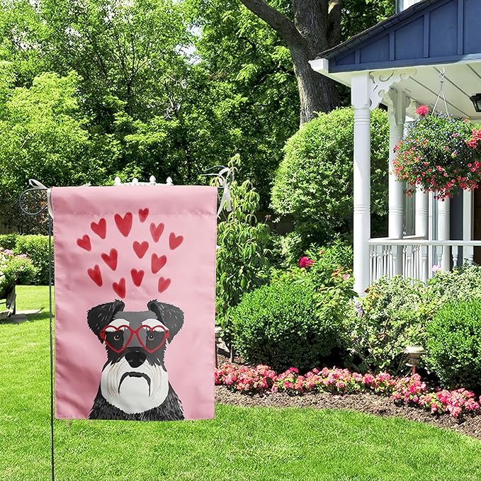 Schnauzer Valentines Garden Flag Happy Valentine's Day Flags Red Love Heart Valentine Yard Flags Mini for Outside 12x18 Double Sided Anniversary Wedding Lawn Front Porch Decor