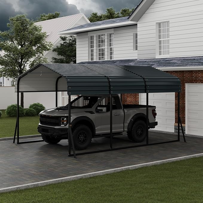 10' X 15' X 8.5' Heavy Duty Metal Carport with Galvanized Roof, Weatherproof Car Garage Shelter, All-Weather Permanent Cover for Cars/Trucks/Boats/Tractors