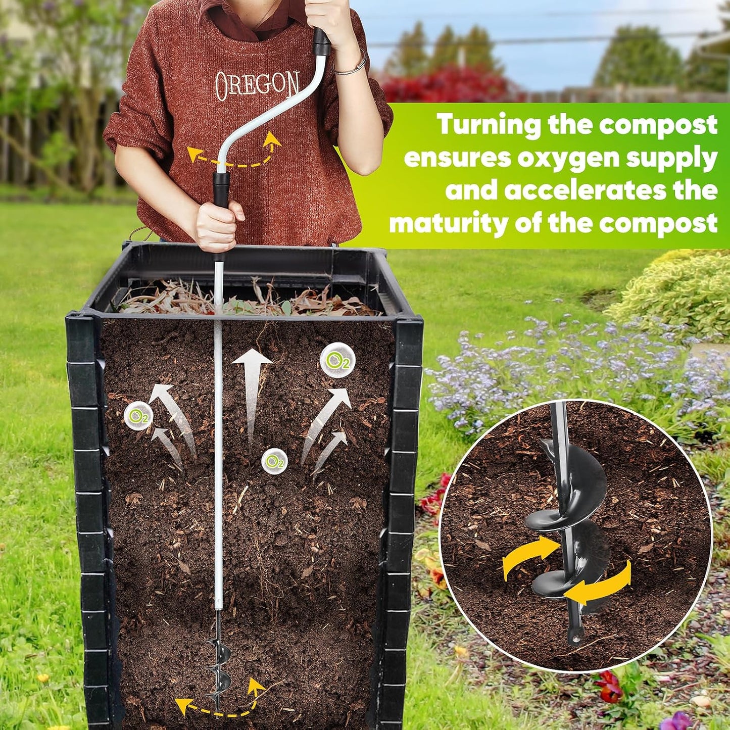 Composting Accessories – Aerator, Turner & Mixing Tool for Outdoor Compost Tumblers/Bins/Bags