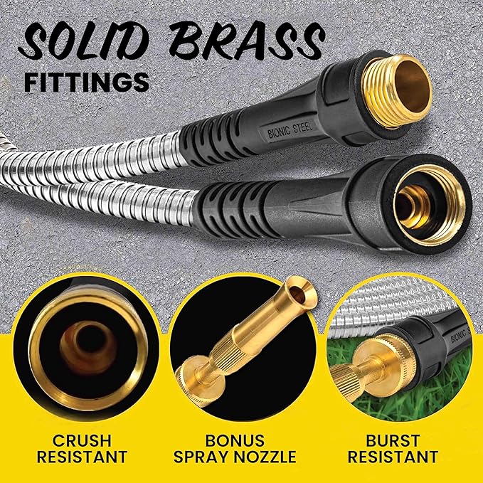 Bionic Steel Pro 125 FT Garden Hose with Nozzle, 304 Stainless Steel Metal Water Hose 125Ft, Flexible Hose, Kink Free, Lightweight & Durable, Crush Resistant Fitting, Easy to Coil, 500PSI- 2025 Model
