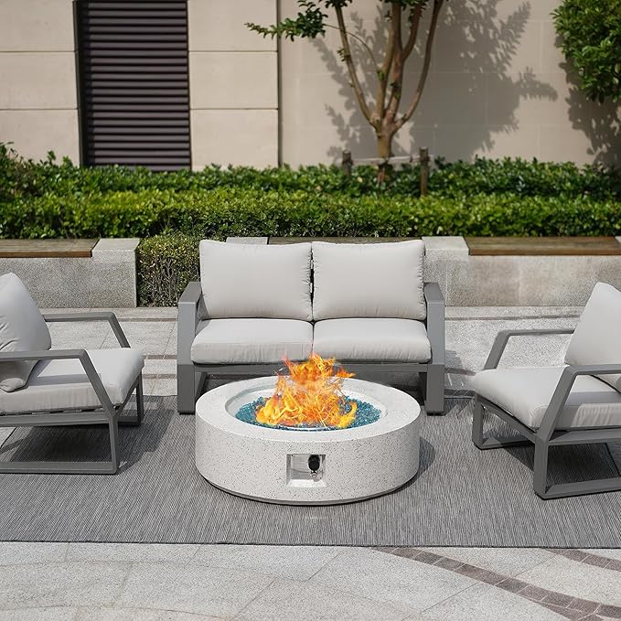 NAGA HABNA 41 Inch Propane Fire Pit Table, Rectangle Outdoor Fire Table w Blue Fire Glass (50,000 BTU), Gas Fire Pit w Waterproof Cover for Garden, Pool, Backyard