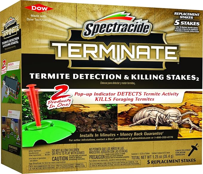 Spectracide Terminate Termite Detection & Killing Stakes2, 5 Count, Replacement Stakes With Pop-up Indicators Detect Termite Activity And Kill Foraging Termites Replacement Stakes, 8 Pack