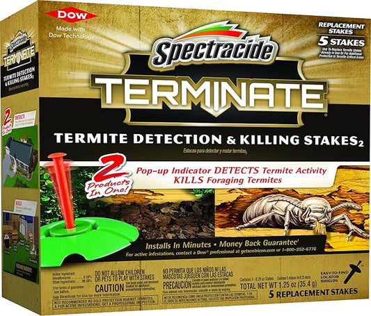 Spectracide Terminate Termite Detection & Killing Stakes2, 5 Count, Replacement Stakes With Pop-up Indicators Detect Termite Activity And Kill Foraging Termites Replacement Stakes, 8 Pack