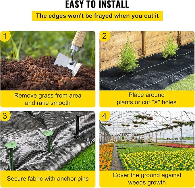 Happybuy Weed Barrier Landscape Fabric Heavy Duty, 4FTx250FT Geotextile Fabric, 5Oz Woven Weed Block Gardening Mat, Garden Weed Fabric, Good Permeability for Flower Bed, Driveway Fabric, Ground Cover