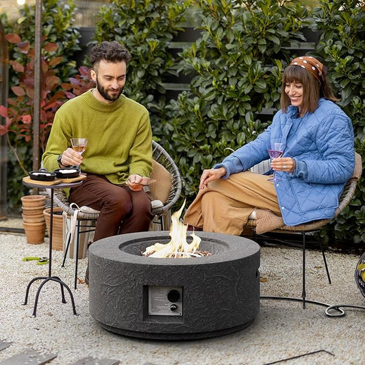 Propane Fire Pit Table, 28 in Round Outdoor Propane Gas Fire Pits, 40000 BTU Firepit for Outside Patio with Rain Cover, Lava Rocks for Backyard & Deck, Dark Grey