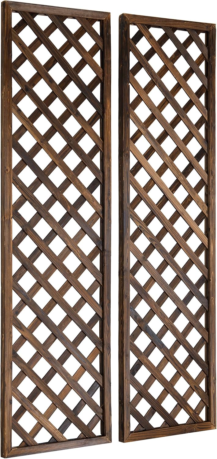 MyGift Wood Trellis, Wall Hanging Large Garden Trellis for Climbing Plants Outdoor, Brown Lattice Panels for Outside, Set of 2