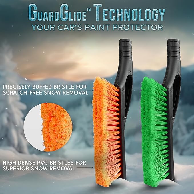 EcoNour 27" Aluminum Snow Brush with Ice Scrapers for Car Windshield and Window | Car Snow Scraper and Brush with Ergonomic Foam Grip Winter Accessories (Orange, Red, Green) (3 Pack)