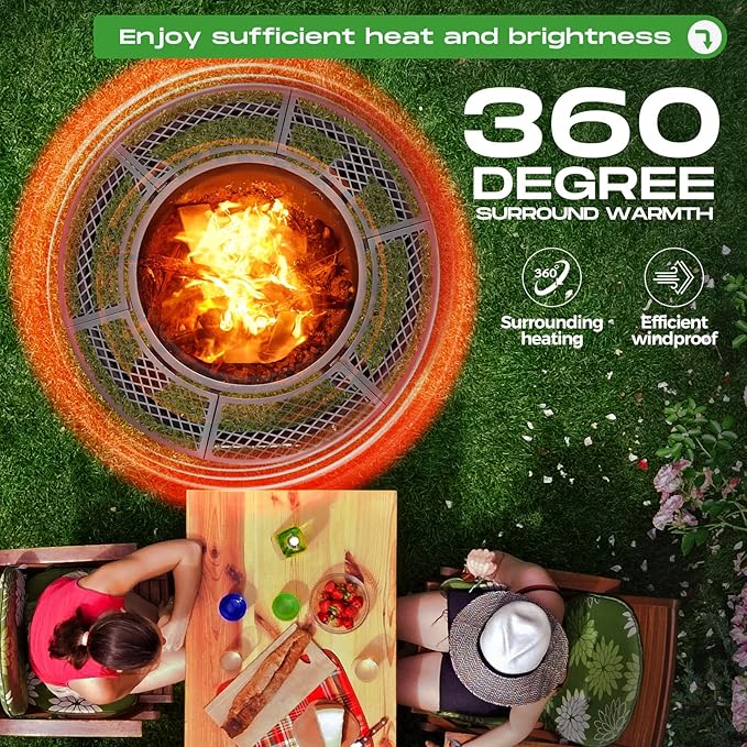 47 Inch Outdoor Wood Burning Fire Pit with 2 Grills,Extra Large 3-in-1 Fire Pit with Metal Lid & Fire Poker, Heavy Duty BBQ Firepits for Outside, Backyard, Bonfire, Patio & Party (47'' Black)