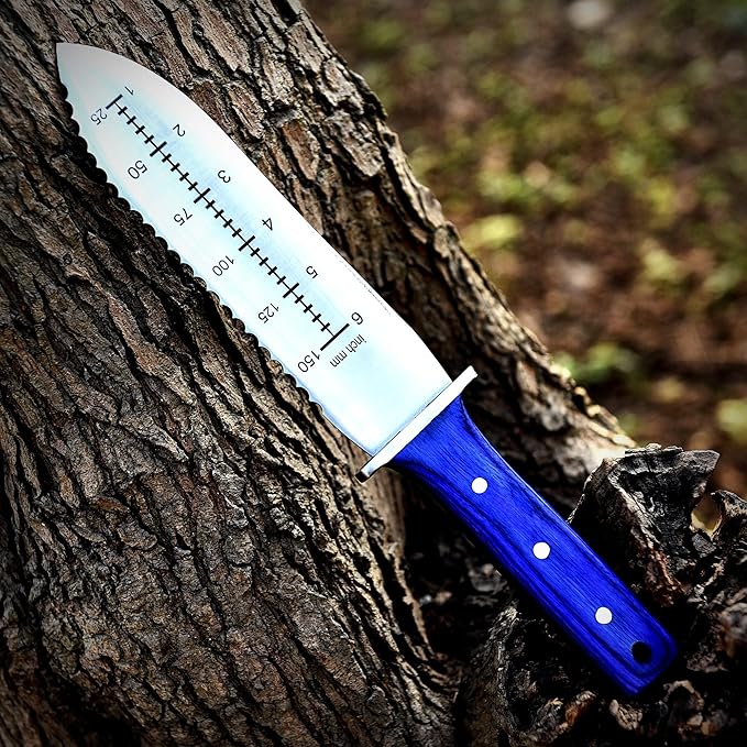 Original Handmade Garden Knife with Leather Sheath Japanese Style Stainless Steel Gardening Weeding Knife, 7-Inch Blade and Wood Handle