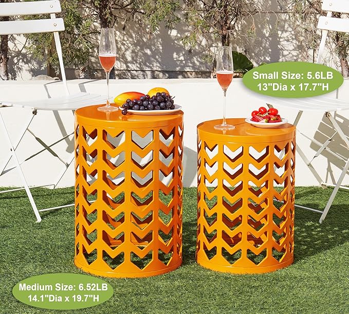 HFHOME Set of 3 Metal Side End Tables Nightstand, Nesting Round Coffee Table for Indoor Outdoor, Heavy Duty Metal Plant Stand Living Room Garden Stool - Orange
