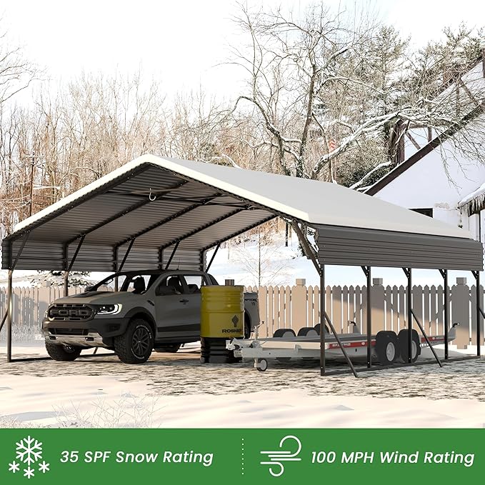 Carports 20x20 Heavy Duty,Metal Carport with Reinforced Structrure and Base,Outdoor Garage Car Shelter Frame for Pickup, Boat, Car and Tractors