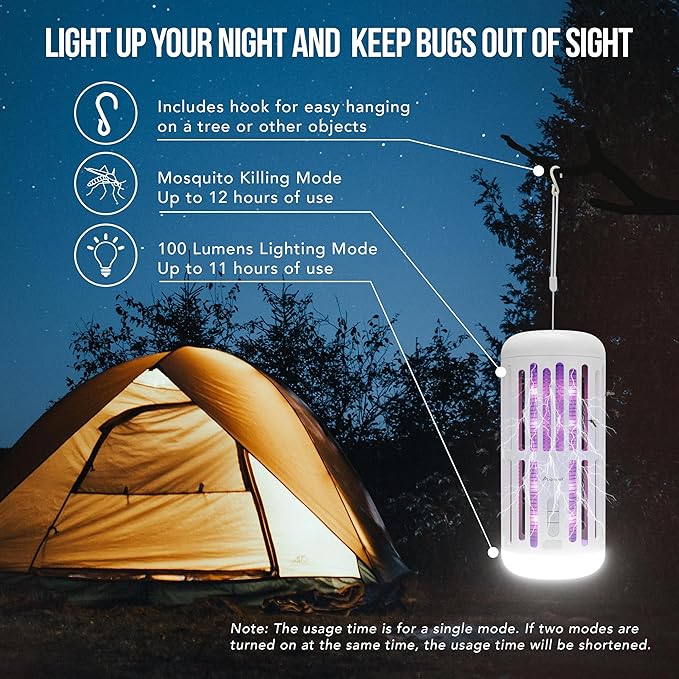 ASPECTEK Portable Bug Zapper with Bluetooth Speaker – Rechargeable LED Mosquito Zapper and Ambient Light, Cordless Insect Device for Indoor/Outdoor Use, Patio, Camping, Garden – 3-in-1 Design