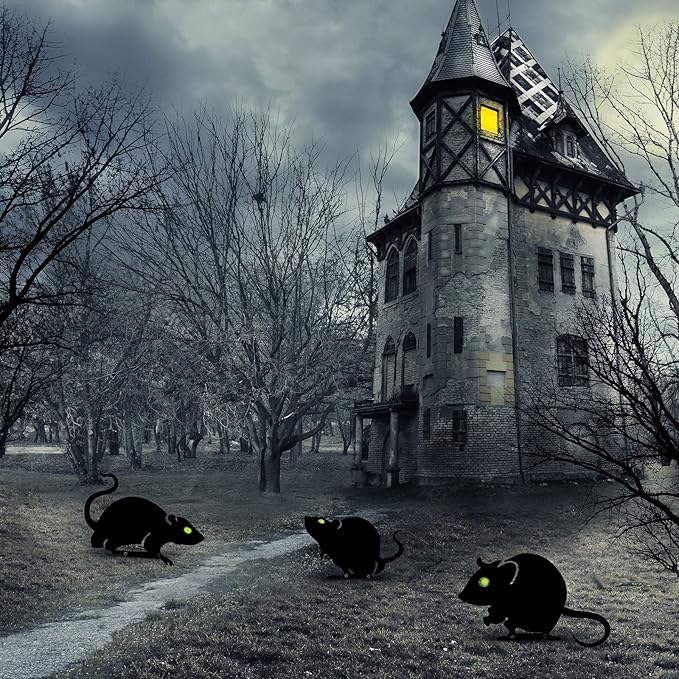 WILLBOND 3 Pack Halloween Metal Black Mouses with Reflective Eyes Halloween Yard Lawn Stakes Garden Scare Animal Silhouette Statues Stakes for Home Yard Outdoor Decorations