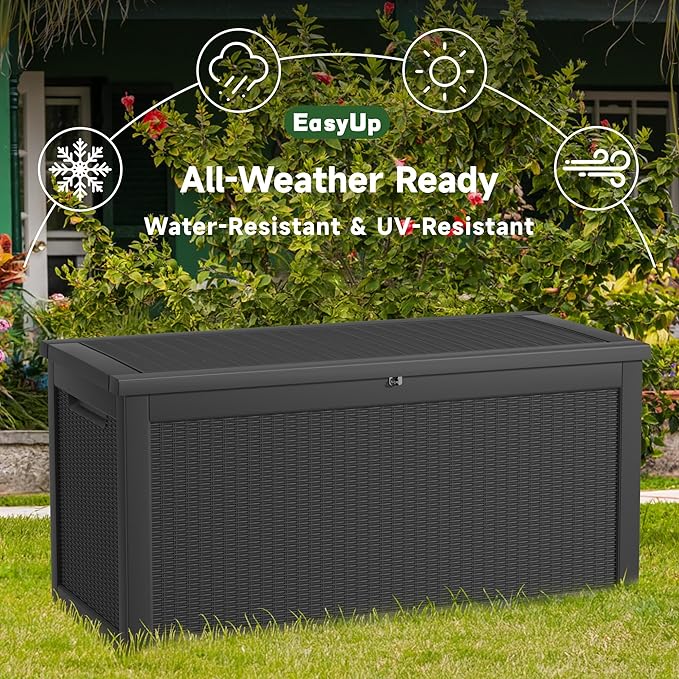 260 Gallon Outdoor Storage Box Waterproof, UV Resistant Resin Deck Box with Hydraulic Rod, Reinforced Stability for Patio, Garden, Rattan Black