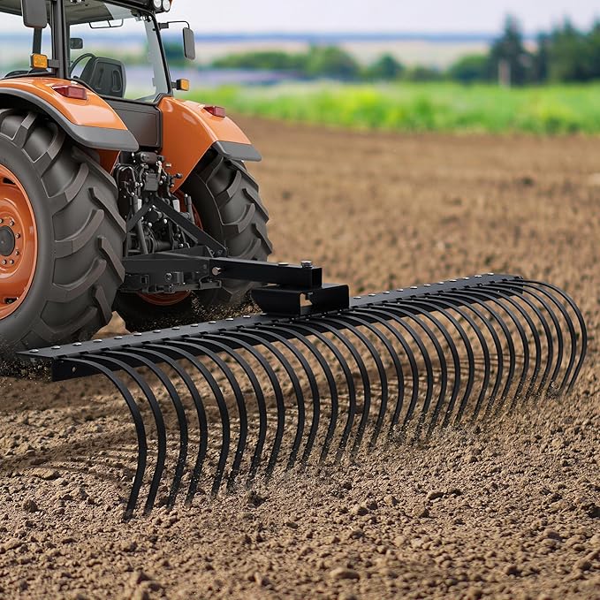 Specraft 72" Behind Landscape Rake for Tractor, Tow Dethatcher Rake with 29 Steel Coil Tines and 2" Receiver, Fit for 3-Point Suspension Systems