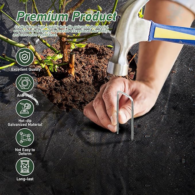 100 Pack Landscape Staples 6 Inches 11 Gauge Stakes, Galvanized Garden Stakes U-Shaped Pins and Landscaping Staples for Sod Anchoring Landscape Fabric Irrigation Tubing