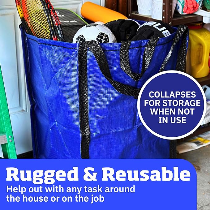 DURASACK Heavy Duty Home and Yard Bags 48-Gallon Reusable Self-Standing Lawn and Leaf Bags Garbage Can with Reinforced Handles, Blue