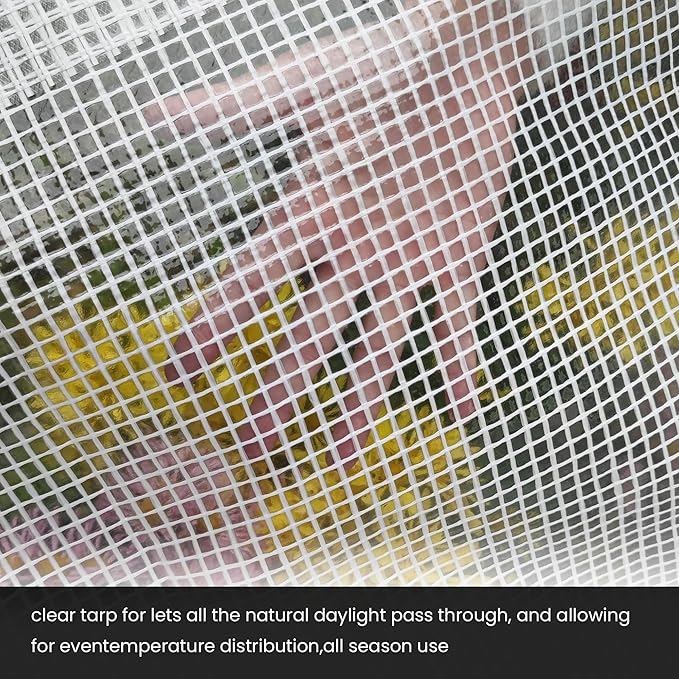 6' x 8' Clear Tarp Heavy Duty Waterproof tarps,13mil Transparent Multipurpose Protective Tarpaulin,Reinforced Edges Outdoor Waterproof Poly Tarps Cover,UV Resistant (Clear Mesh Tarp)