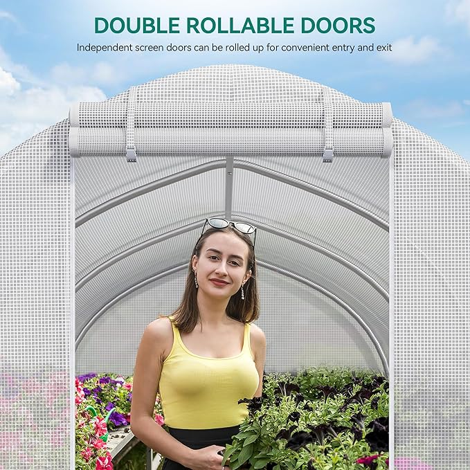 YITAHOME 10x6.5x6.5ft Greenhouses Large Walk-in Green House Heavy Duty Tunnel Green Houses Outdoor Portable Plant Gardening Upgraded Galvanized Steel Frame Zipper Doors 5 Crossbars Garden, White