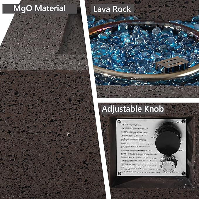 SUNBURY Outdoor Propane Burning Fire Pit, 35 inch Square Patio Fire Table 50,000 BTU Fire Pit for Outside with Waterproof Cover and Glass Stones, Rust-Red