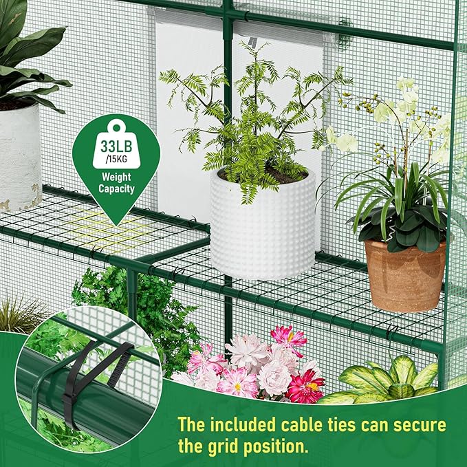 56×56×78Inch Walk-in Greenhouse, Heavy Duty Small Plant House with Thicken PE Cover and Steel Frame, for Garden, Outdoors, Indoors, Green