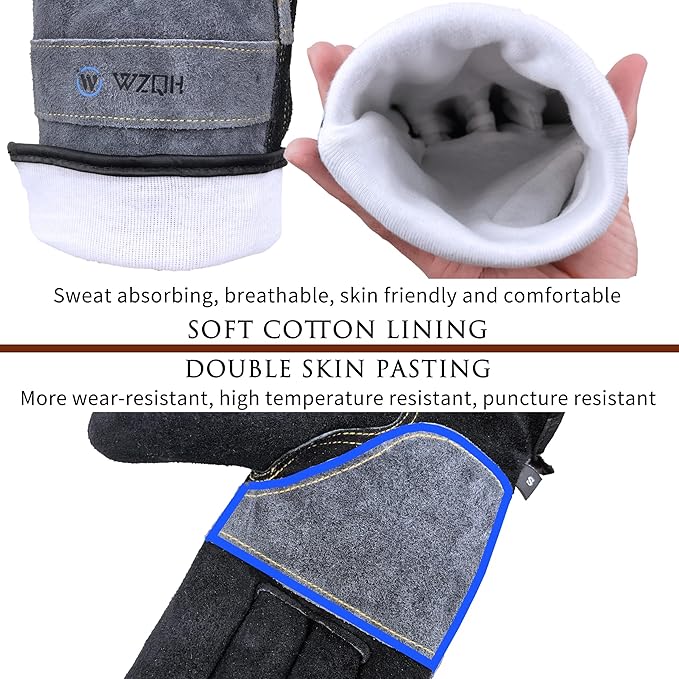 Leather Work Gloves for Men or Women. Small Glove for Gardening, Tig/Mig Welding, Construction, Chainsaw, Farm, Ranch, etc. Cowhide, Cotton Lined, Utility, Firm Grip, Durable. Grey-Black S