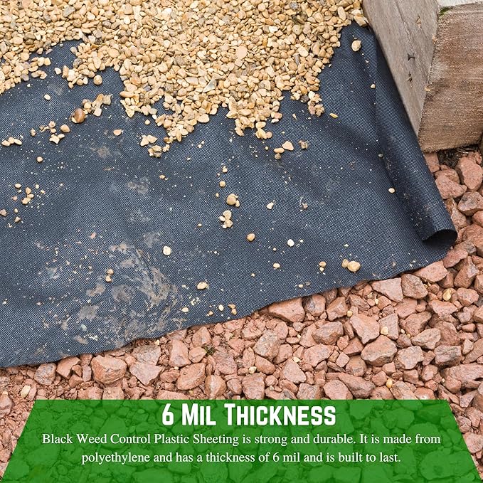 Farm Plastic Supply - Weed Control 6 Mil Black Plastic Sheeting - Heavy Duty Weed Barrier Landscape Fabric for Outdoor Gardens, Non Woven Weed Blocker Fabric, Weed Control (50' x 100')