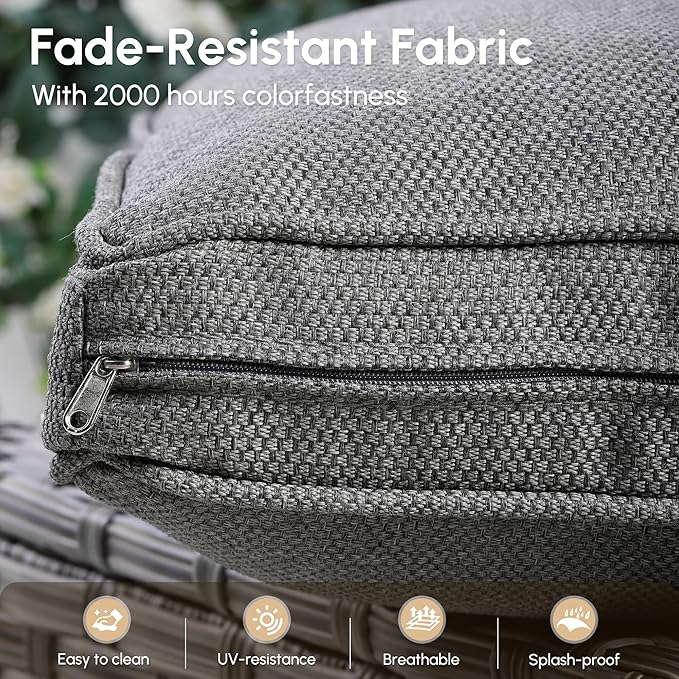 8 Pieces Patio Outdoor Furniture Set with Swivel Rocking Chairs,All Weather Wicker Rattan Patio Seating Sofa and Chair Set w/Ottoman,Outdoor Conversation Sets for Deck Yard Garden,Dark Grey