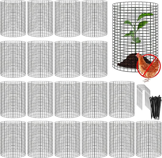 20 Pack 12" H X 4" D Wire Small Plant Protector from Animals, 20 Pcs Small Metal Plant Cage Chicken Wire Cloche with Ground Stakes and Nylon Tie to Keep Animals Out Garden Protection