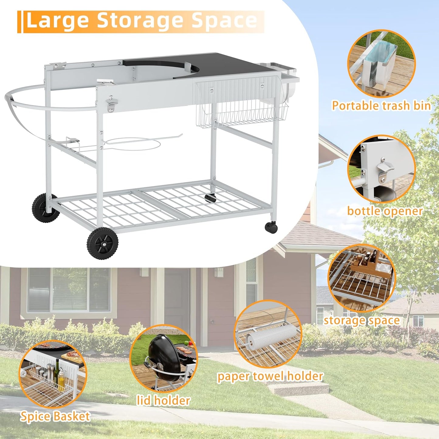 Vongrasig Grill Table for Weber Kettle 18" & 22", Outdoor BBQ Grill Cart for Weber Original Kettle,Jumbo Joe,Master-Touch Charcoal Grill, Outdoor Kitchen Island with Storage