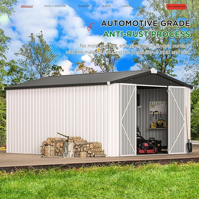 AECOJOY 10' x 14' Outdoor Storage Shed, 14x10 Large Metal Sheds & Outdoor Storage Clearance with Lockable Doors, Utility and Tool Storage Garden Shed for Backyard, Patio and Outside use