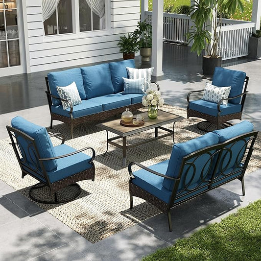 Sophia & William Patio Furniture Set, 5PCS Metal Outdoor Conversation Set with 3-Seater Outdoor Couch, 2 Swivel Chairs, 1 Loveseat,1 Coffee Table for Outdoor Seating, Backyard, Porch(Navy)