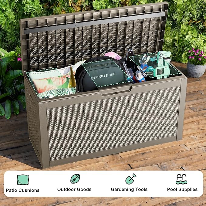 60 Gallon Outdoor Storage Box – Resin Deck Box with Lockable Lid, Waterproof Patio Furniture Storage for Tools, Garden & Yard Organization