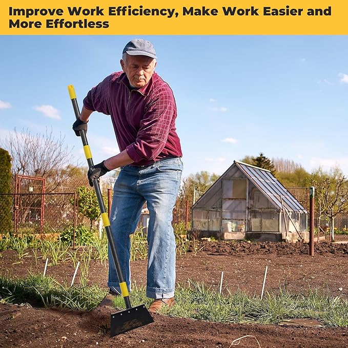 Flat Shovel for Landscaping, Heavy Duty Floor Scraper Long Handle 63", Multifunctional Garden Shovel for Digging, Weeding, Scraping, Ice Remove (2 Blades)