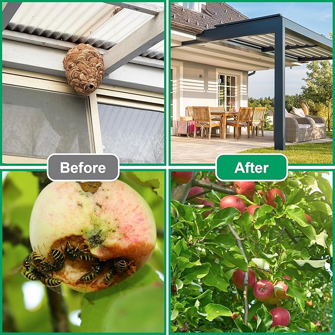 24 Pack Powerful Wasp Repellent Outdoor Indoor, Bee Repellent for Yellow Jackets, Hornets, Carpenter, Wasp Deterrent for Garden, Patio, Yard, Farm, Safe for Kids & Pets