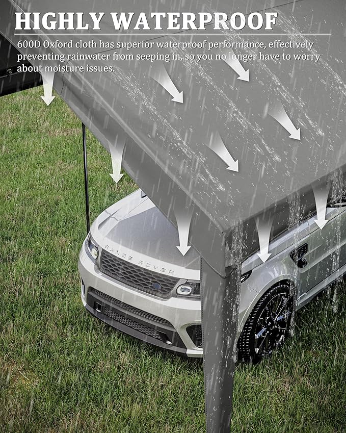 Carport Canopy Replacement Cover 12x20 Heavy Duty Outdoor Portable Car Canopy Oxford Waterproof UV & Tear Resistant Garage Canopy with Ball Bungees (Frame is Not Included)