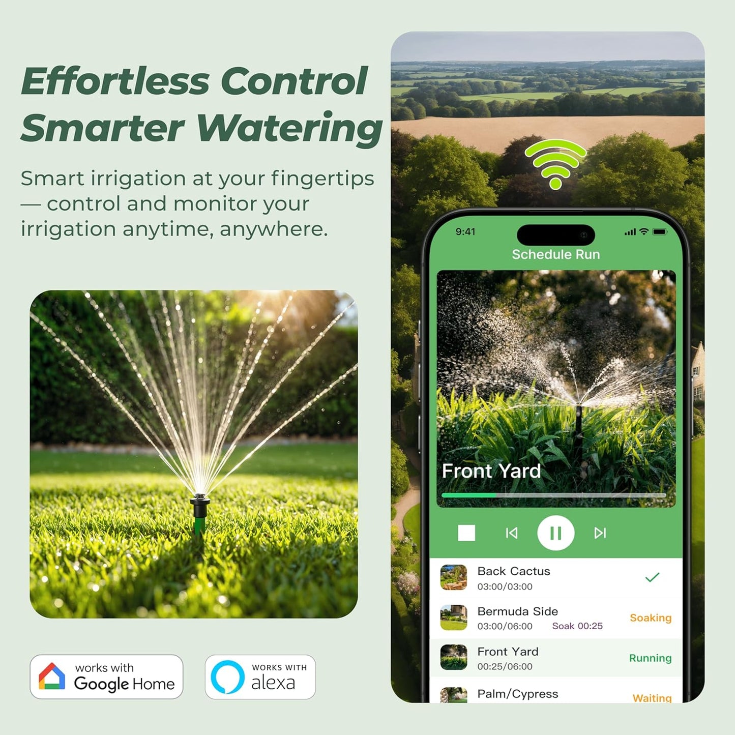 ImoLaza Outdoor Smart Sprinkler Controller, 4-Zone WiFi Irrigation Controller with Hyper-Local Weather, App Remote Control, Works w/ Alexa, Auto Watering, Rain/Freeze/Wind Skip, Smart Fault Detection