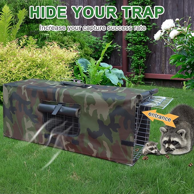 Live Animal Trap Cage Cover, Cage Covers for Small Animal Trap Cage, Feral Cat Trap Covers for 1-Door Humane Animal Trap Cage 32" x 10" x 12"(Camouflage, Only Cover)