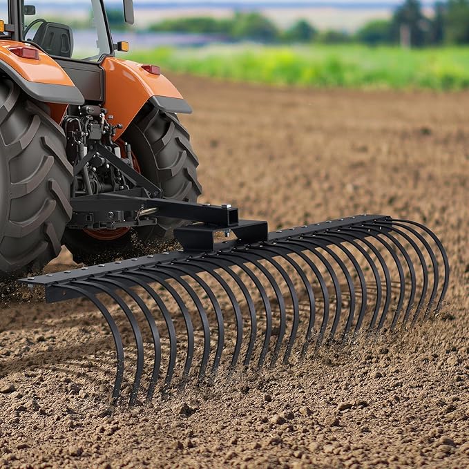 Specraft 60" Behind Landscape Rake for Tractor, Tow Dethatcher Rake with 24 Steel Coil Tines and 2" Receiver, Fit for 3-Point Suspension Systems