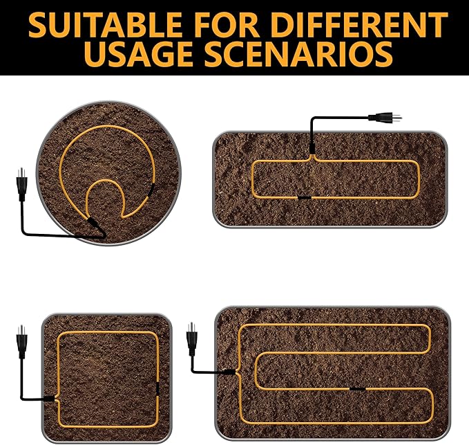 Adnee 59Ft Soil Heating Cable,Rubber Heating Warming Cable with Thermostat and Ground Stakes,Plant Soil Heater Cable for Cold Frame,Graden,Greenhouse Seed Grow